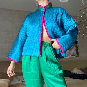 Funky + Bright Two Piece Silk Set.